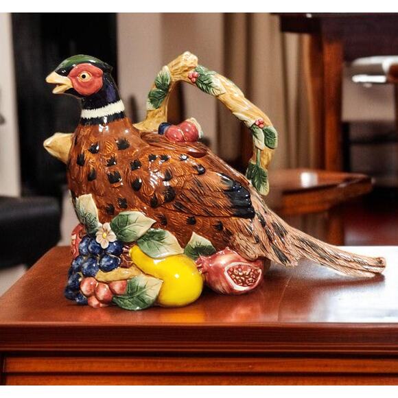 Fitz and Floyd Omnibus Renaissance Pheasant Collection Teapot with Lid Retired - Picture 1 of 9
